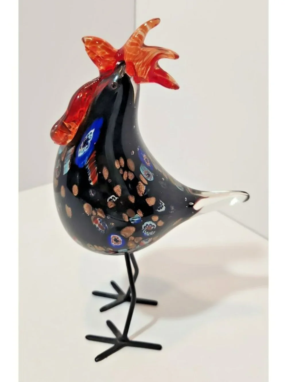 Vintage Murano Style Hand Blown Art Glass Rooster Multicolor Figurine 8.5